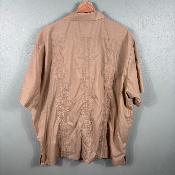 Haband Guayabera Men XL Brown Full Zip Floral Embroider Tropical Caribbean Shirt - Picture 2 of 7